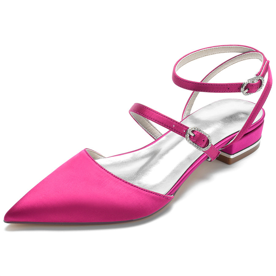 Bridal Shoes for Women with Pointed Toe Buckle Detail and Low Heel
