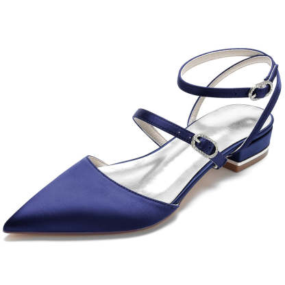 Bridal Shoes for Women with Pointed Toe Buckle Detail and Low Heel