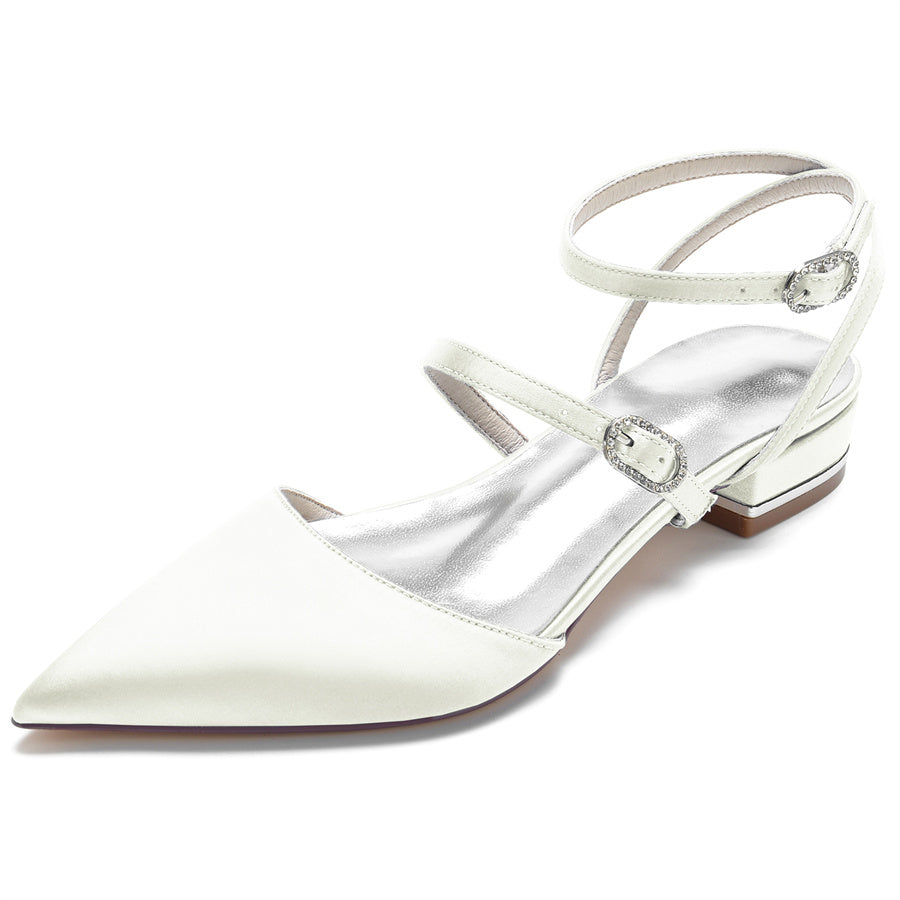 Bridal Shoes for Women with Pointed Toe Buckle Detail and Low Heel