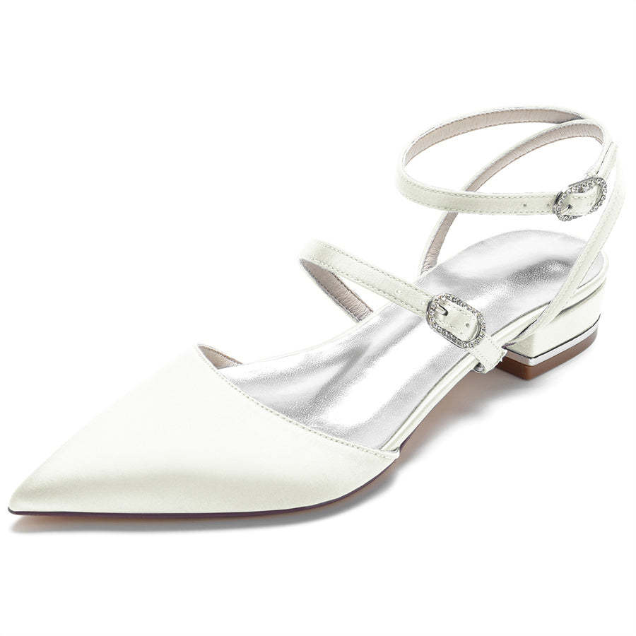 Bridal Shoes for Women with Pointed Toe Buckle Detail and Low Heel