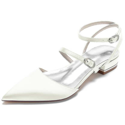 Bridal Shoes for Women with Pointed Toe Buckle Detail and Low Heel