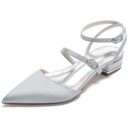 Bridal Shoes for Women with Pointed Toe Buckle Detail and Low Heel
