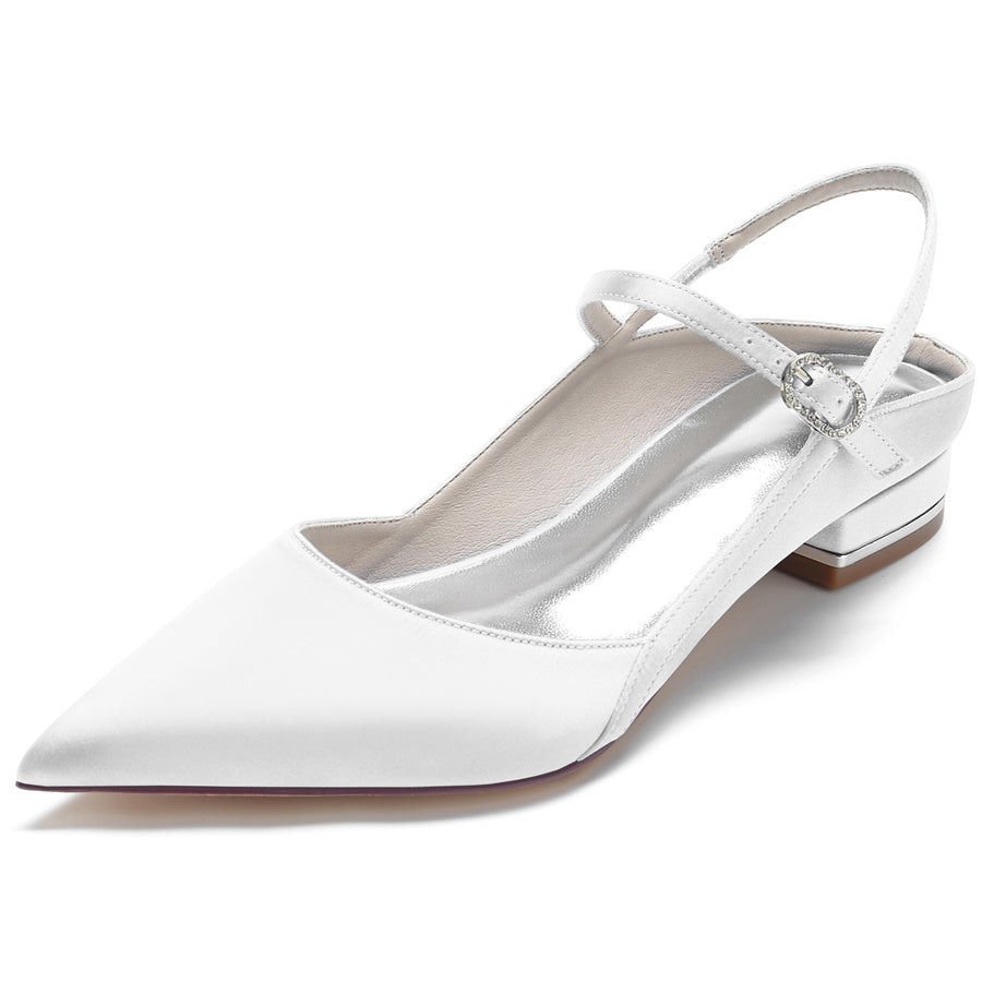 Elegant Bridal Shoes for Women with Pointed Toe and Low Heel