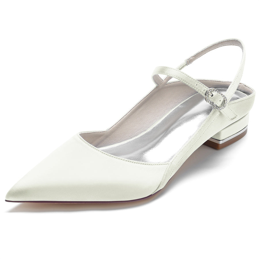 Elegant Bridal Shoes for Women with Pointed Toe and Low Heel