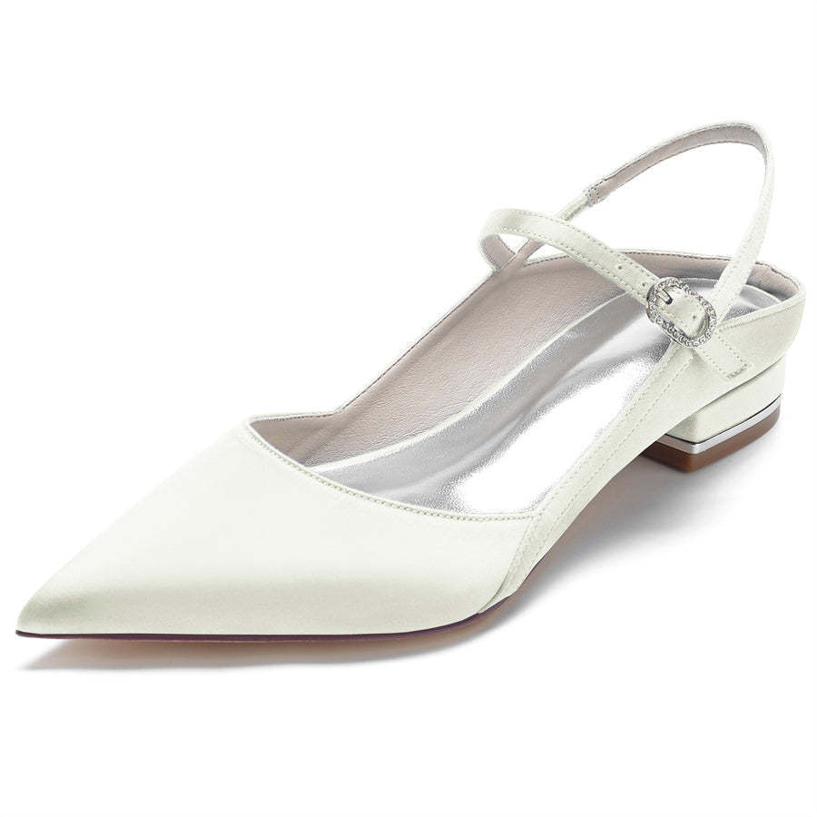Elegant Bridal Shoes for Women with Pointed Toe and Low Heel