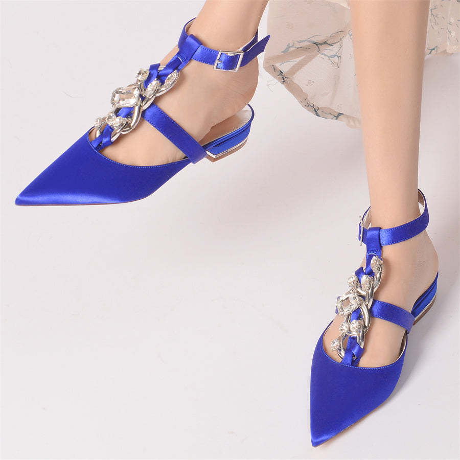 Unique Low Heel Bridal Shoes for Women with Crystals and Pointed Toe