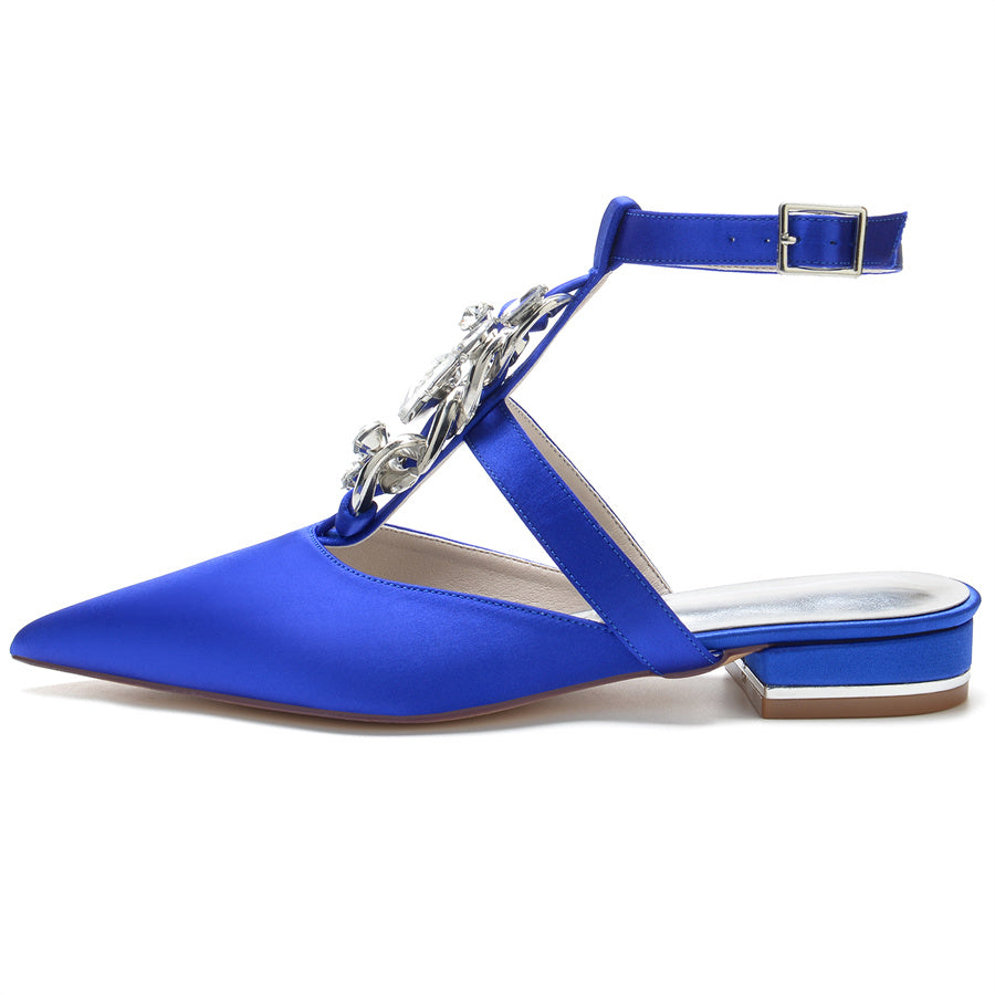 Unique Low Heel Bridal Shoes for Women with Crystals and Pointed Toe