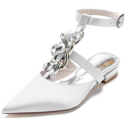 Unique Low Heel Bridal Shoes for Women with Crystals and Pointed Toe