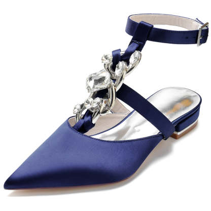 Unique Low Heel Bridal Shoes for Women with Crystals and Pointed Toe
