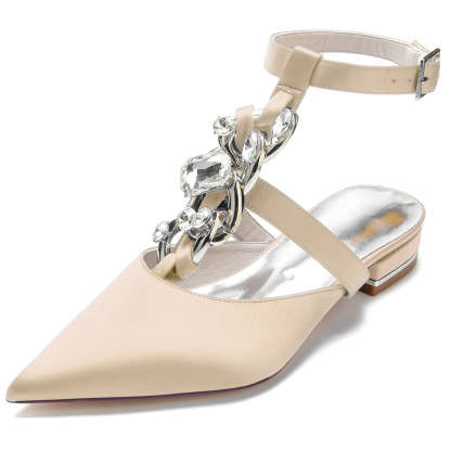 Unique Low Heel Bridal Shoes for Women with Crystals and Pointed Toe