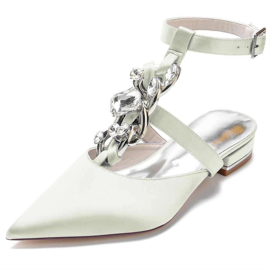 Unique Low Heel Bridal Shoes for Women with Crystals and Pointed Toe
