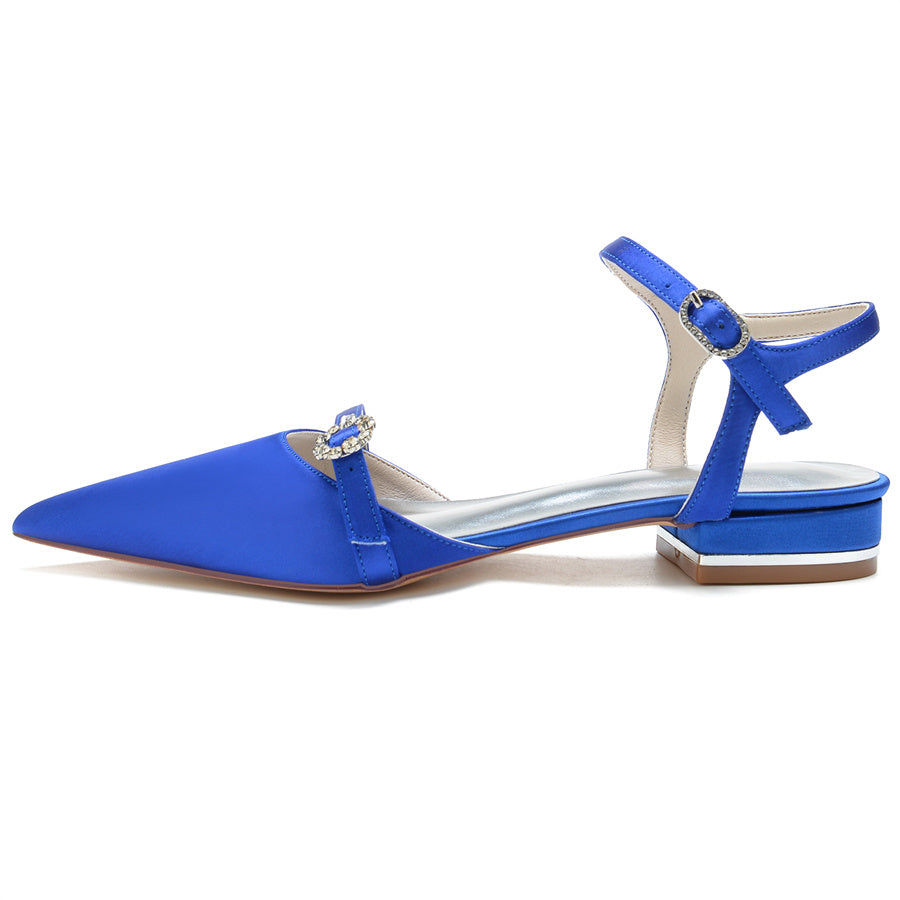 Elegant Low Heel Bridal Shoes for Women with Crystals and Pointed Toe