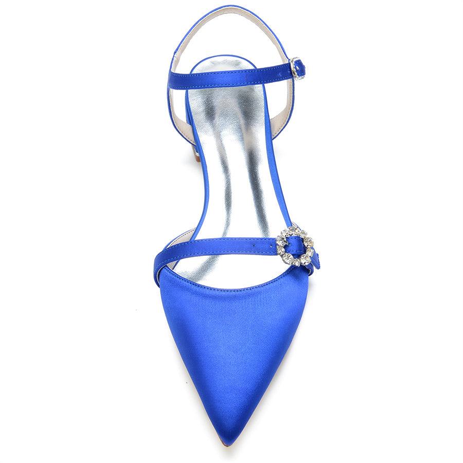 Elegant Low Heel Bridal Shoes for Women with Crystals and Pointed Toe