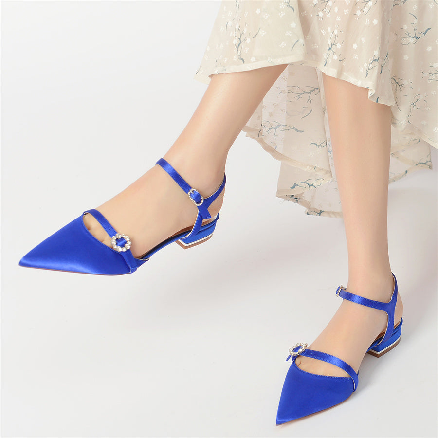 Elegant Low Heel Bridal Shoes for Women with Crystals and Pointed Toe