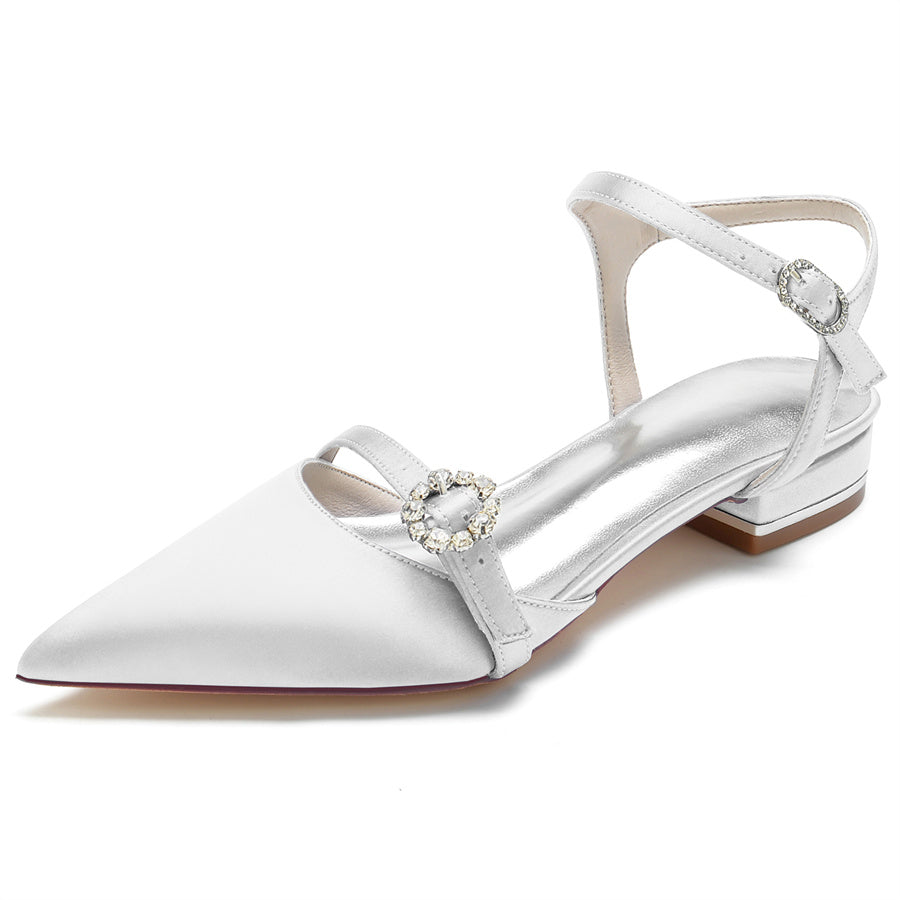 Elegant Low Heel Bridal Shoes for Women with Crystals and Pointed Toe
