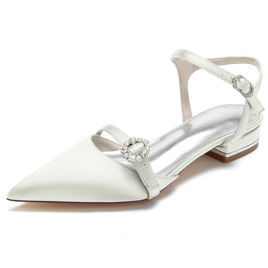 Elegant Low Heel Bridal Shoes for Women with Crystals and Pointed Toe