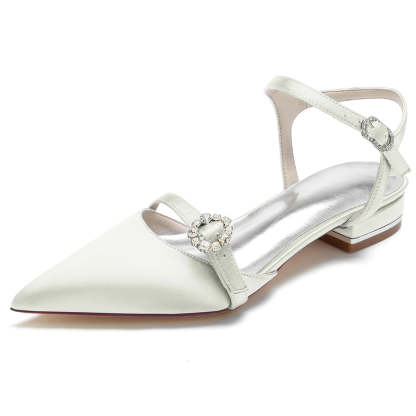Elegant Low Heel Bridal Shoes for Women with Crystals and Pointed Toe