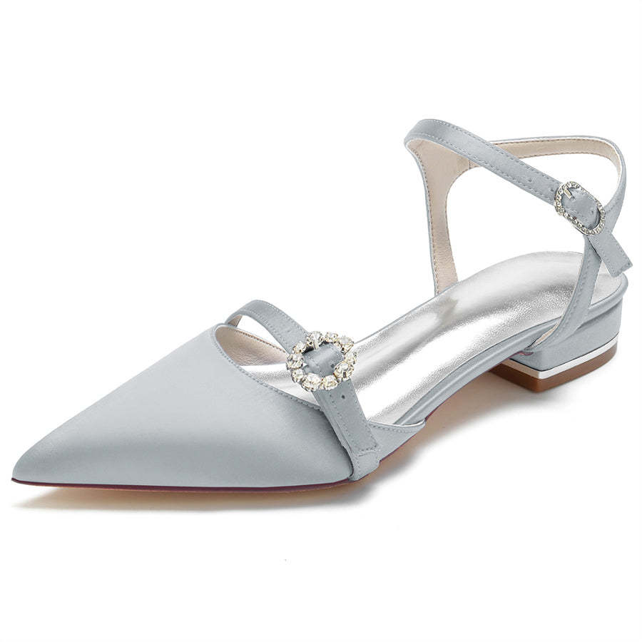 Elegant Low Heel Bridal Shoes for Women with Crystals and Pointed Toe