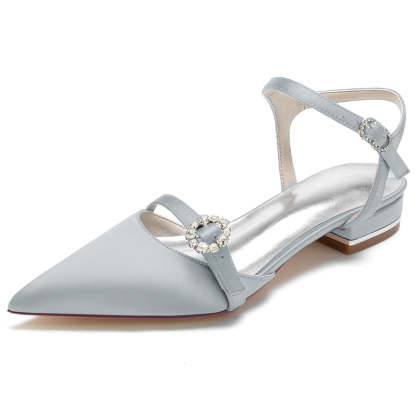 Elegant Low Heel Bridal Shoes for Women with Crystals and Pointed Toe