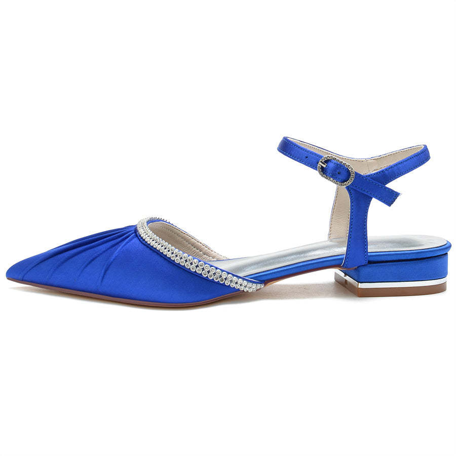 Bridal Shoes for Women with Crystals Pointed Toe and Pleated Low Heel