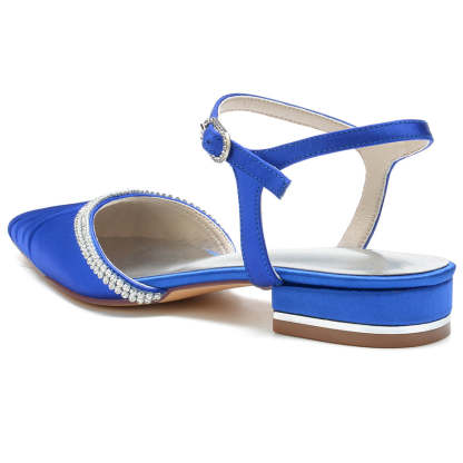 Bridal Shoes for Women with Crystals Pointed Toe and Pleated Low Heel