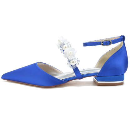 Bridal Shoes for Women with Pearls & Flowers Pointed Toe and Low Heel