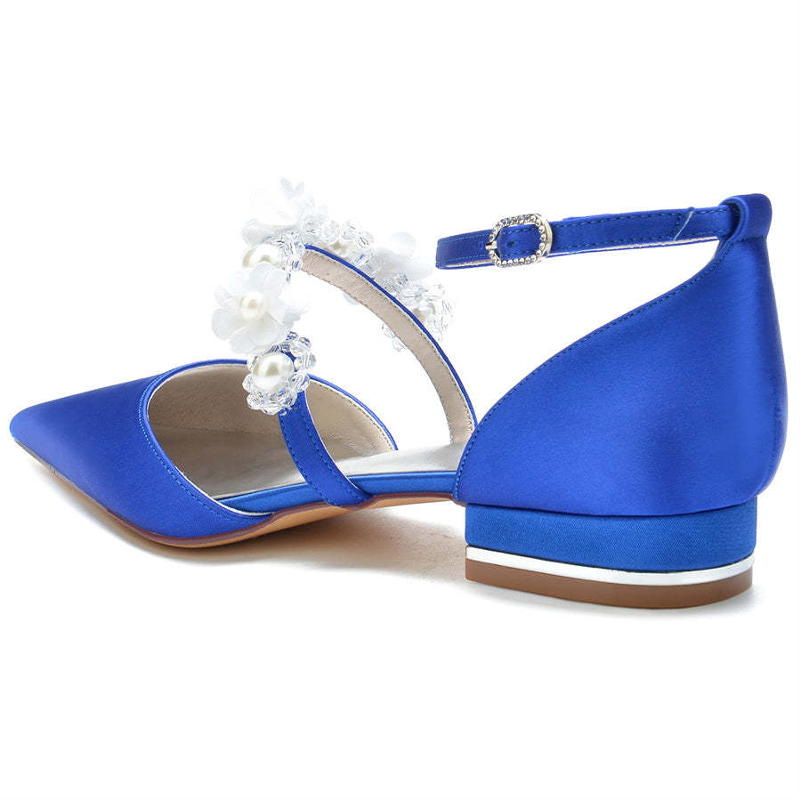 Bridal Shoes for Women with Pearls & Flowers Pointed Toe and Low Heel