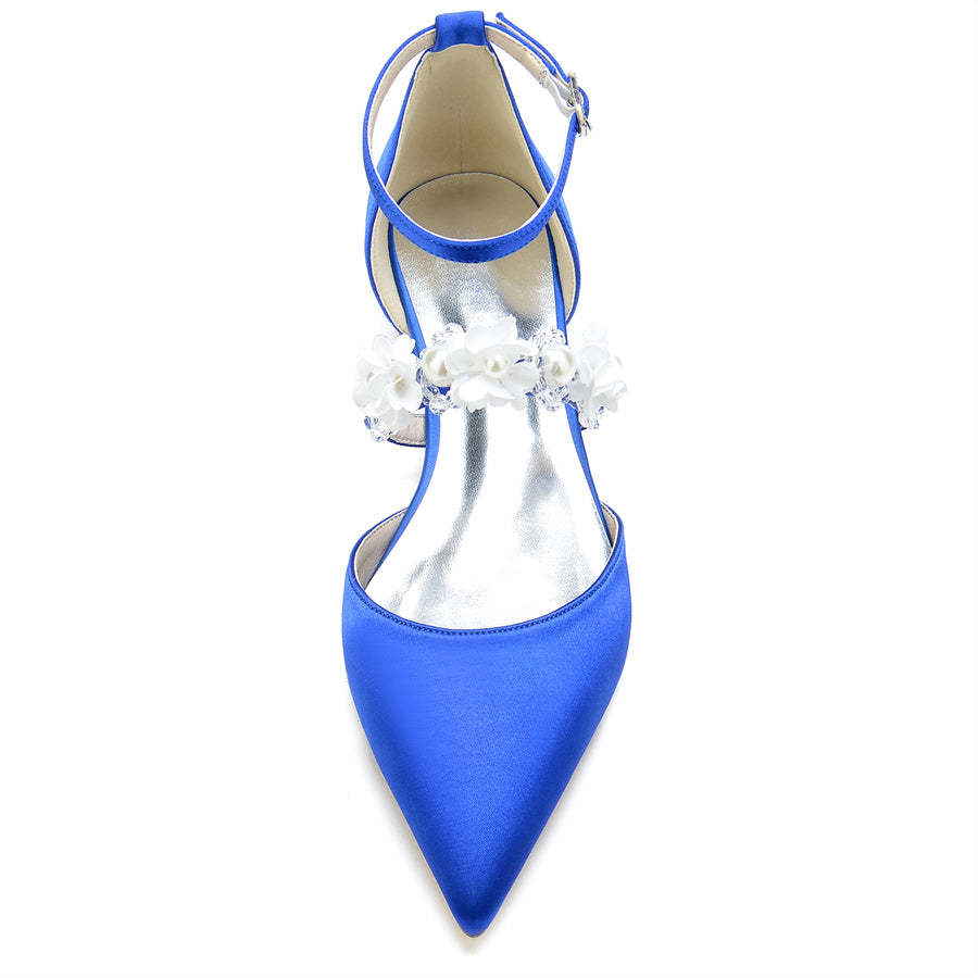 Bridal Shoes for Women with Pearls & Flowers Pointed Toe and Low Heel
