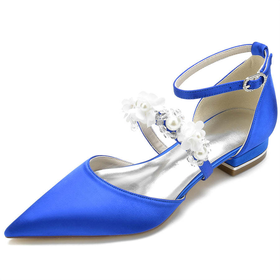 Bridal Shoes for Women with Pearls & Flowers Pointed Toe and Low Heel