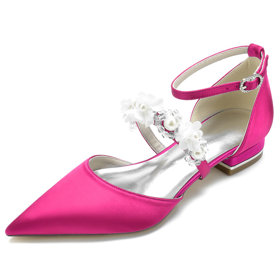 Bridal Shoes for Women with Pearls & Flowers Pointed Toe and Low Heel