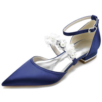 Bridal Shoes for Women with Pearls & Flowers Pointed Toe and Low Heel