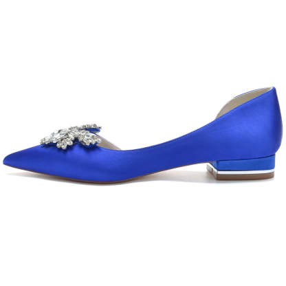 Bridal Shoes for Women in Silk Satin with Rhinestones Pointed Toe and Low Heel