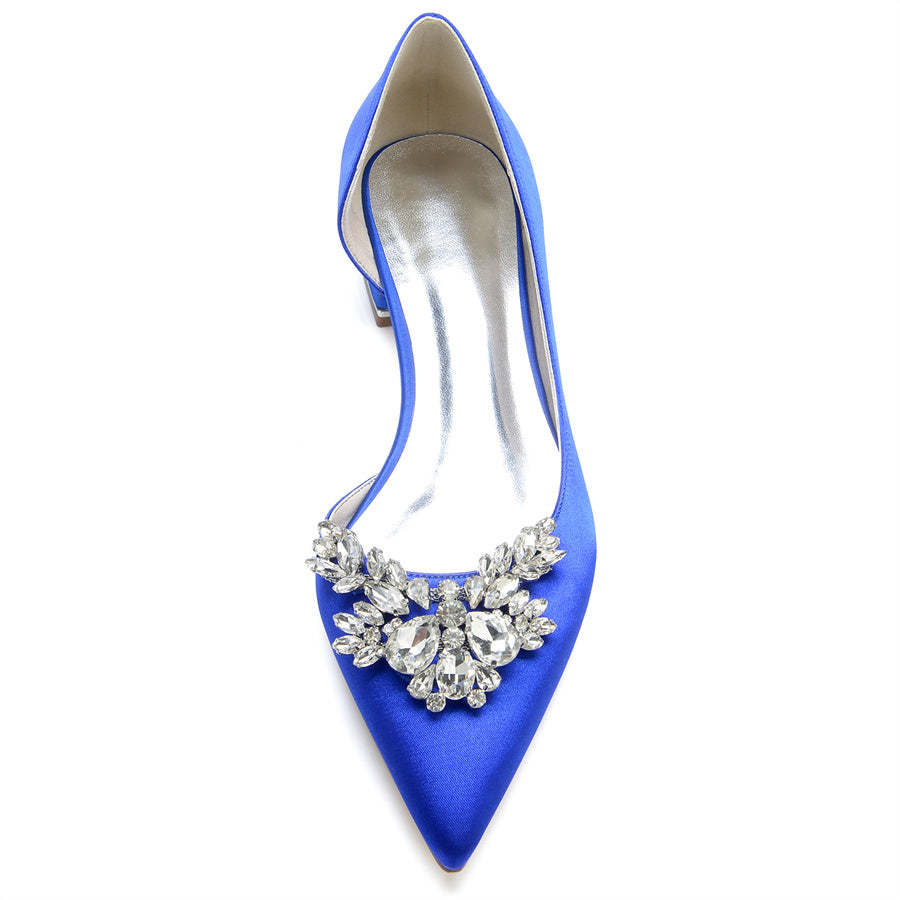 Bridal Shoes for Women in Silk Satin with Rhinestones Pointed Toe and Low Heel