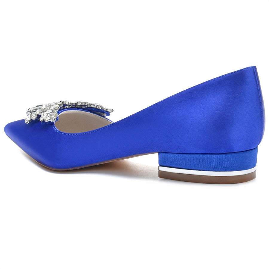 Bridal Shoes for Women in Silk Satin with Rhinestones Pointed Toe and Low Heel