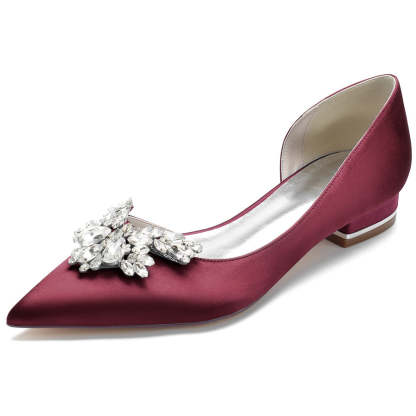 Bridal Shoes for Women in Silk Satin with Rhinestones Pointed Toe and Low Heel