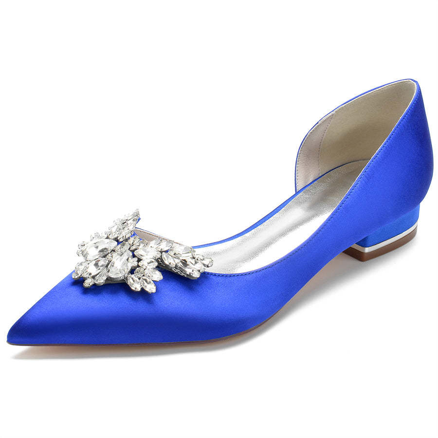 Bridal Shoes for Women in Silk Satin with Rhinestones Pointed Toe and Low Heel