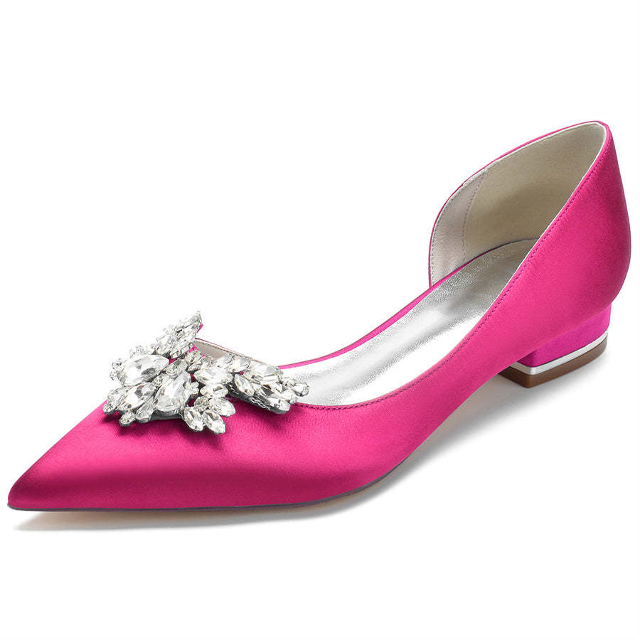 Bridal Shoes for Women in Silk Satin with Rhinestones Pointed Toe and Low Heel