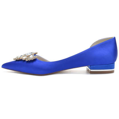Bridal Shoes for Women with Rhinestones Low Heel Pointed Toe in Silk Satin