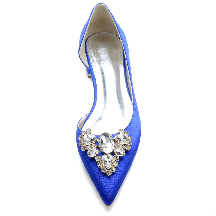 Bridal Shoes for Women with Rhinestones Low Heel Pointed Toe in Silk Satin
