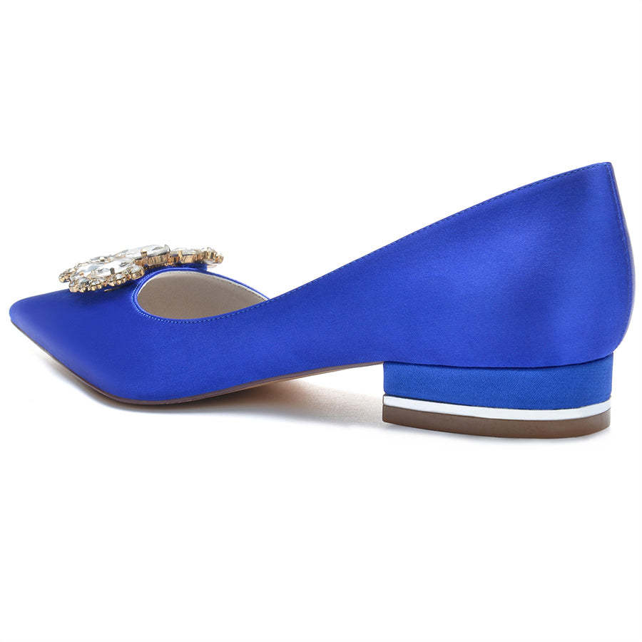 Bridal Shoes for Women with Rhinestones Low Heel Pointed Toe in Silk Satin