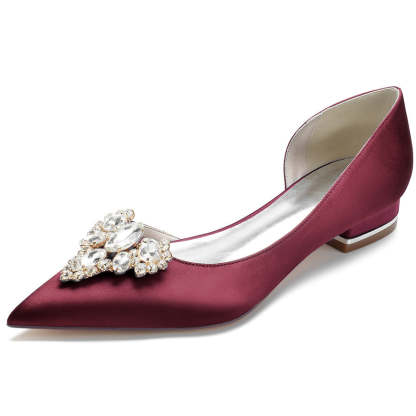 Bridal Shoes for Women with Rhinestones Low Heel Pointed Toe in Silk Satin