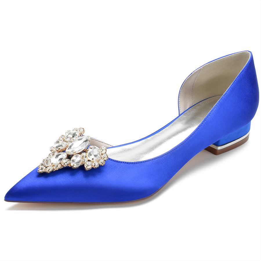 Bridal Shoes for Women with Rhinestones Low Heel Pointed Toe in Silk Satin
