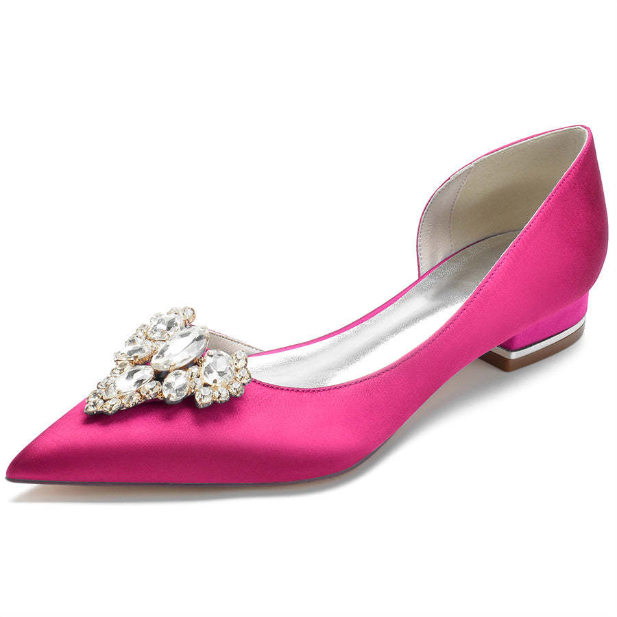 Bridal Shoes for Women with Rhinestones Low Heel Pointed Toe in Silk Satin