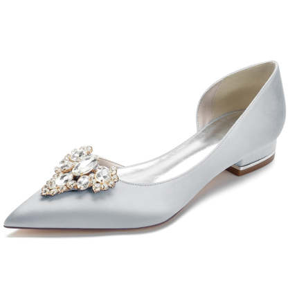 Bridal Shoes for Women with Rhinestones Low Heel Pointed Toe in Silk Satin