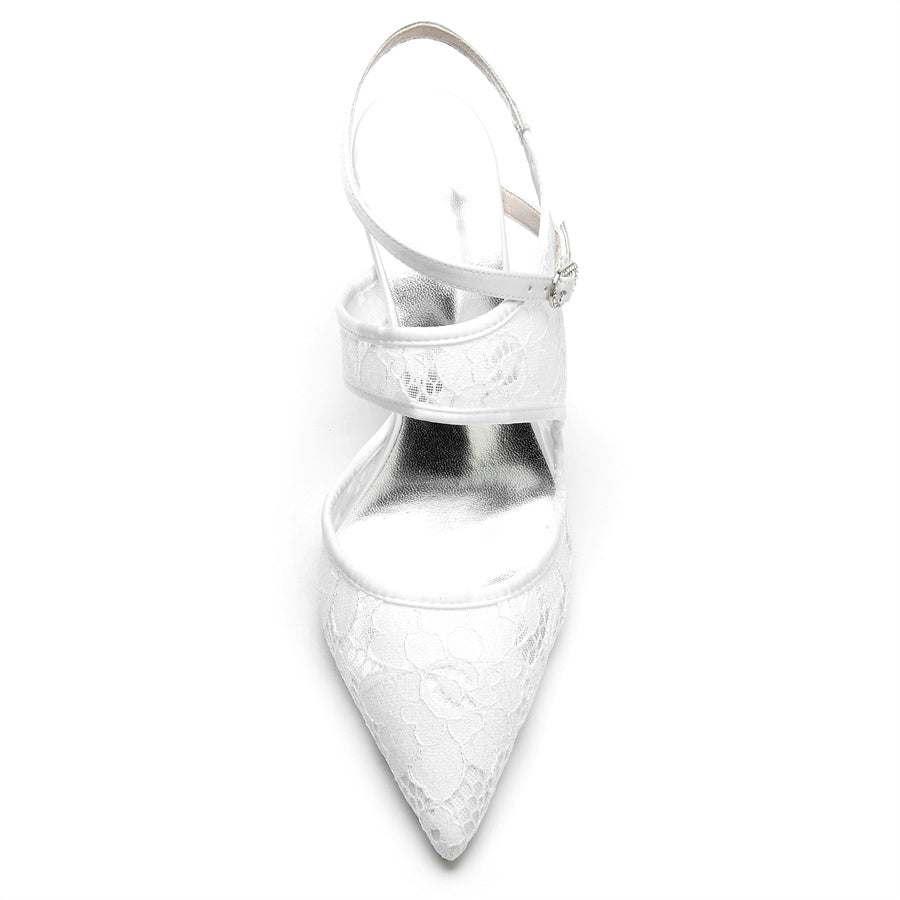 Bridal Shoes for Women with Pointed Toe and High Heel in Unique Lace Design