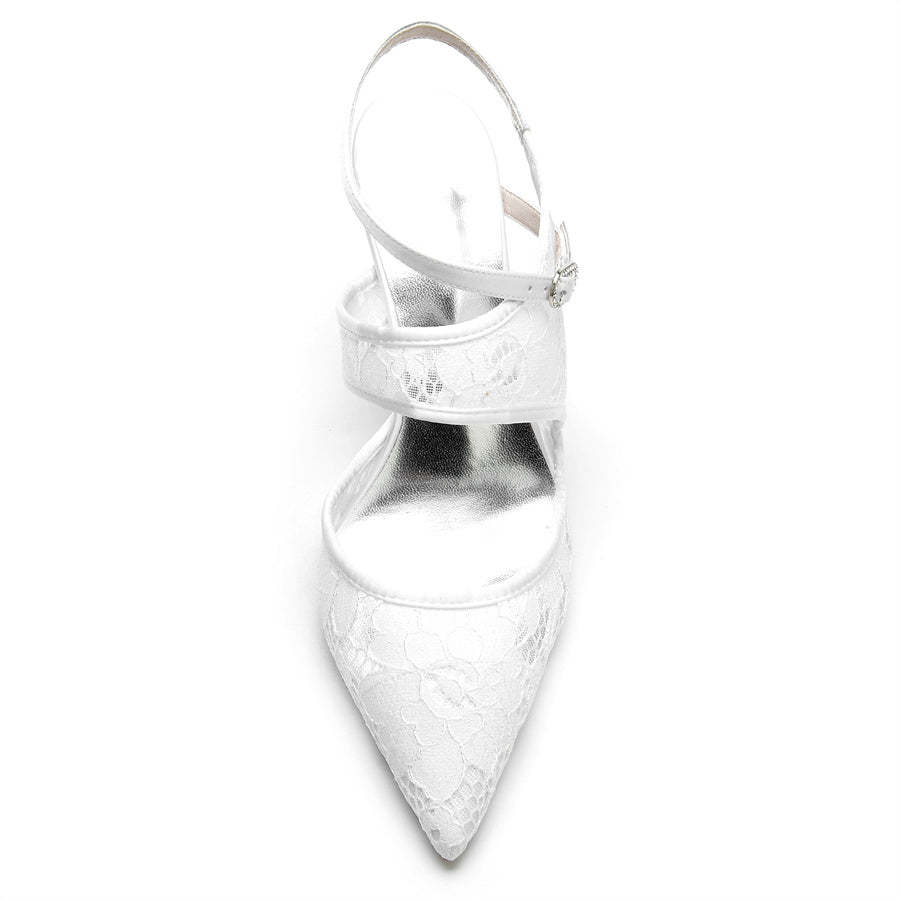 Bridal Shoes for Women with Pointed Toe and High Heel in Unique Lace Design