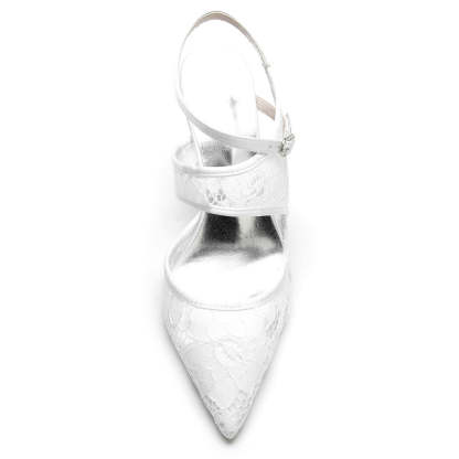 Bridal Shoes for Women with Pointed Toe and High Heel in Unique Lace Design