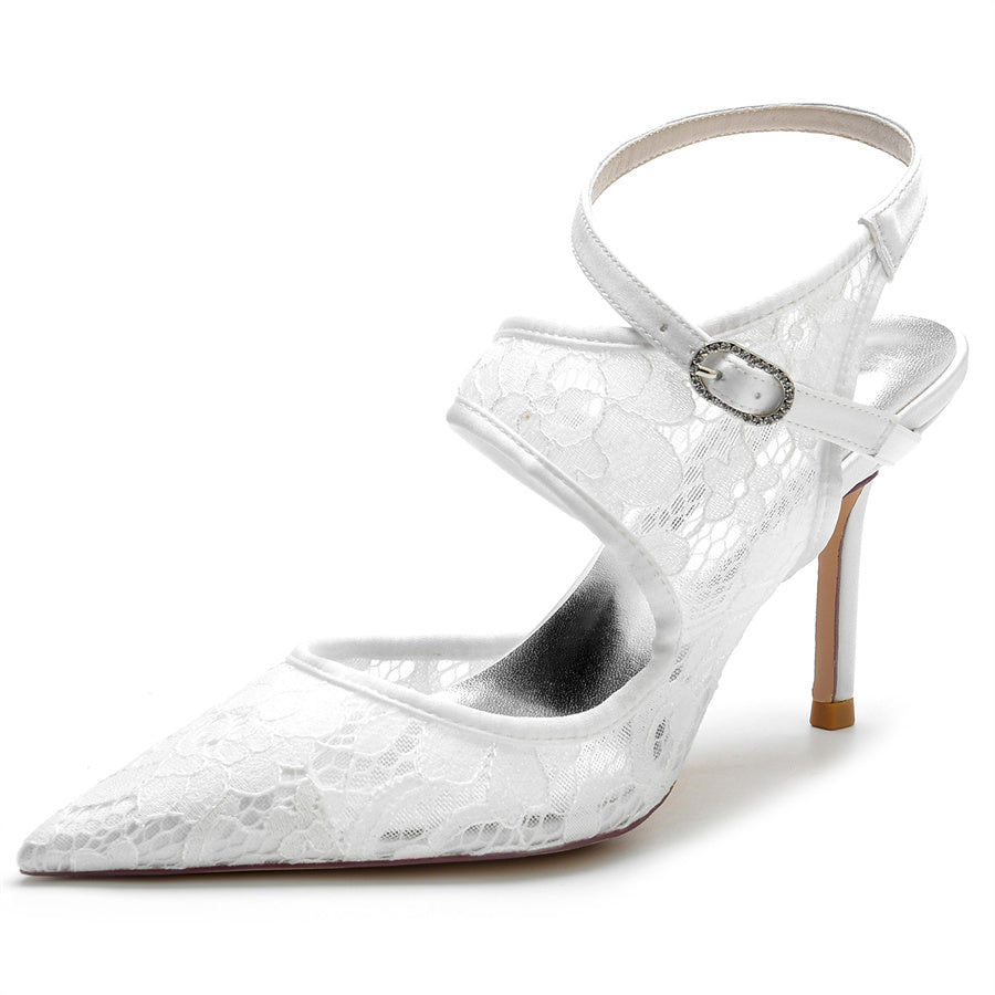 Bridal Shoes for Women with Pointed Toe and High Heel in Unique Lace Design