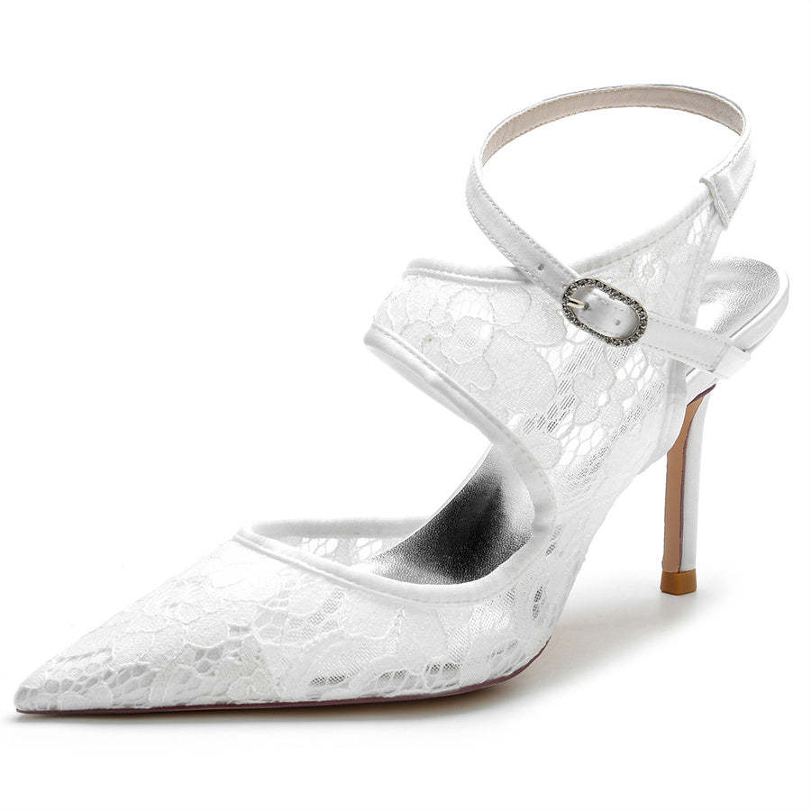 Bridal Shoes for Women with Pointed Toe and High Heel in Unique Lace Design