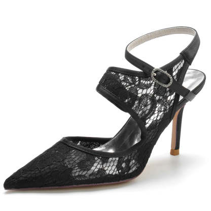 Bridal Shoes for Women with Pointed Toe and High Heel in Unique Lace Design